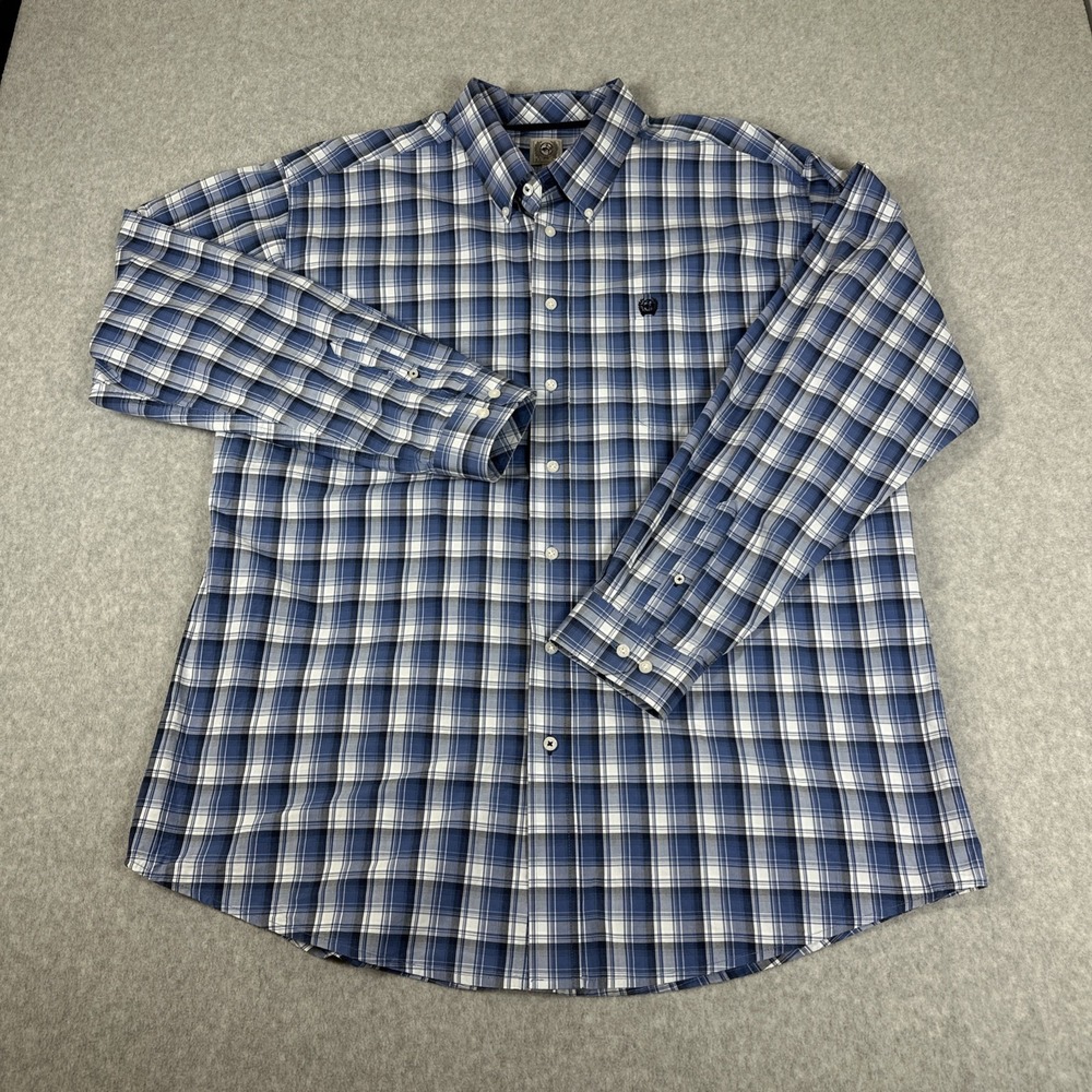 Cinch Men's Ranch Western Button Down Blue Plaid XL Long Sleeve Work Shirt